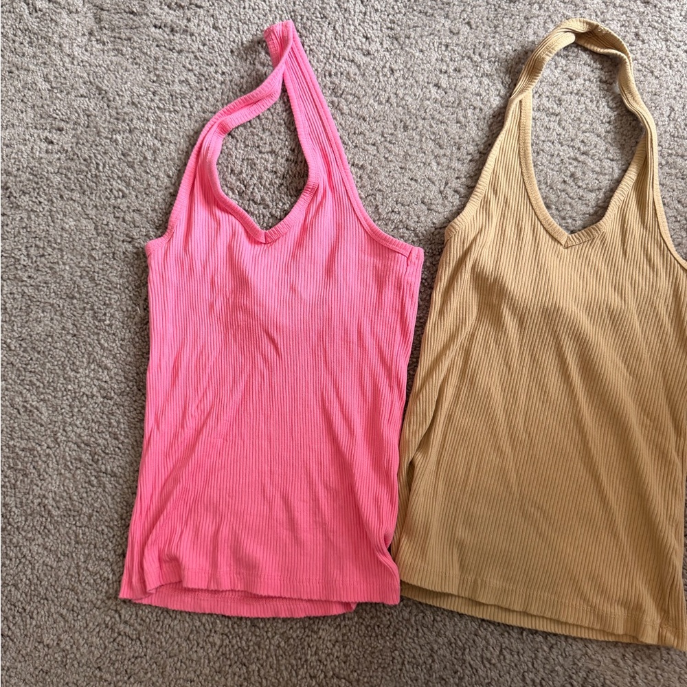 Fashion Nova Stylish Pink and Tan Ribbed Halter Tops size medium